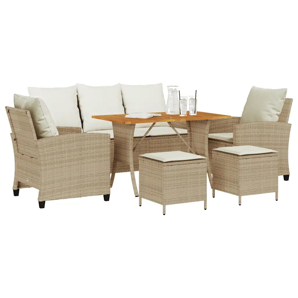 Set Divano da Giardino 6 pz con Cuscini Beige in Polyrattan