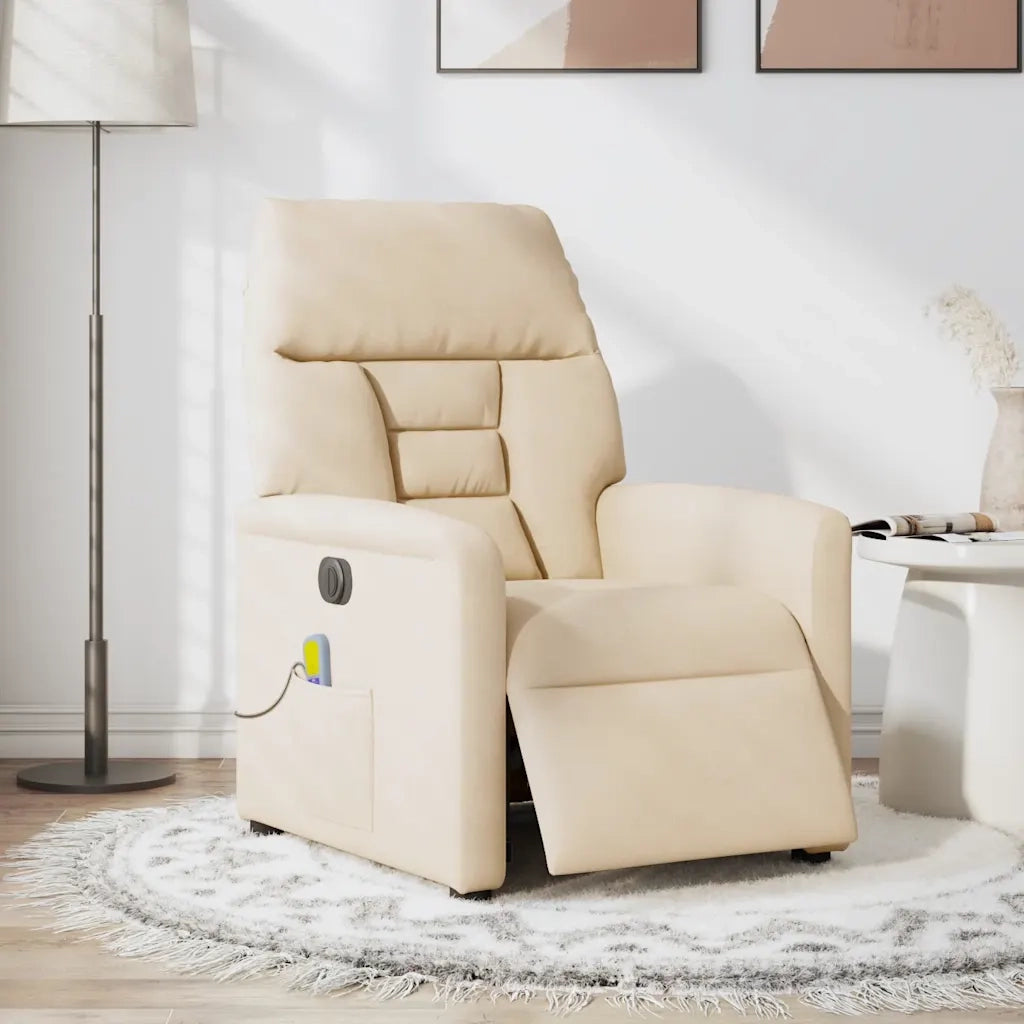 Poltrona Reclinabile Massaggiante Elettrica Beige Microfibra