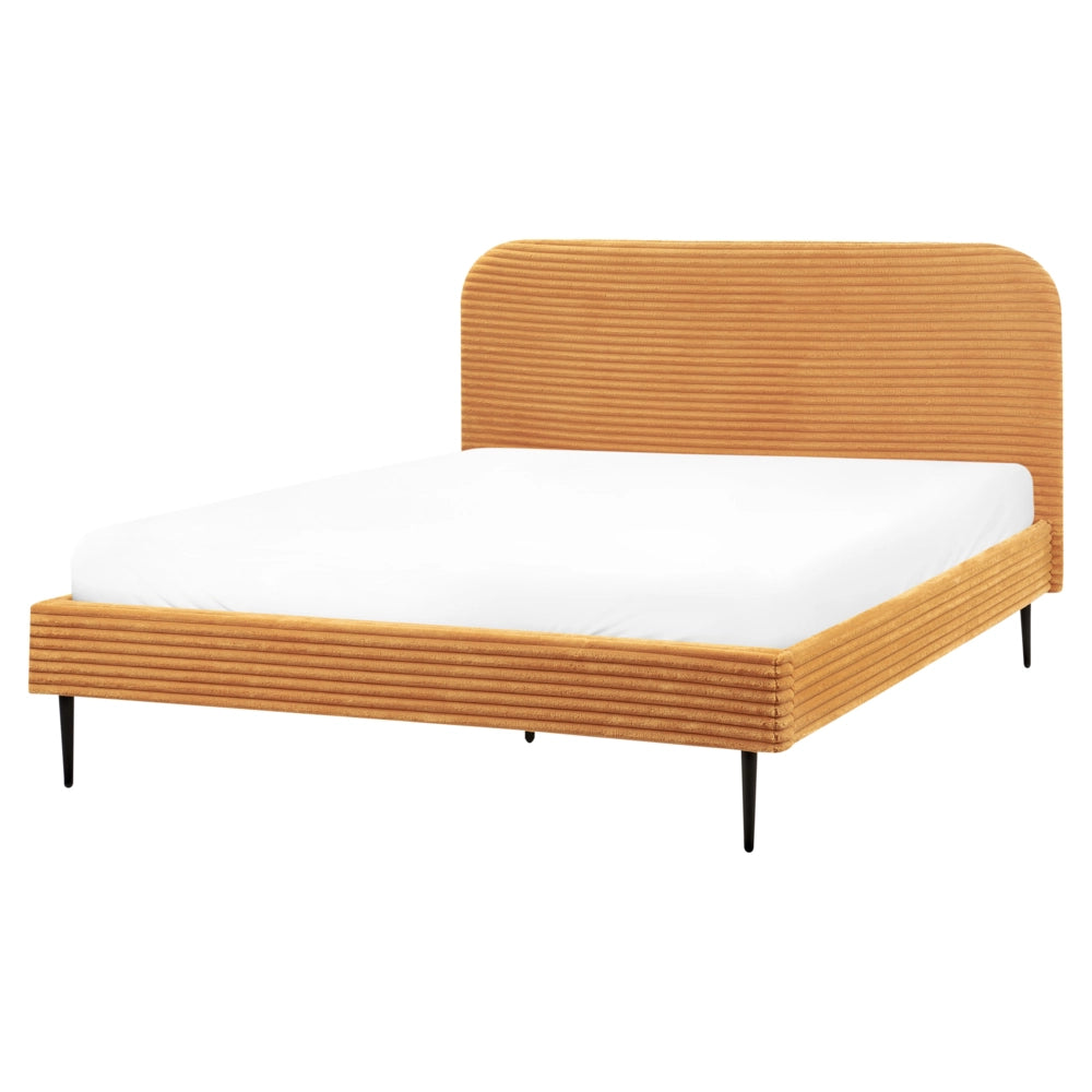 Letto arancione velluto a coste testiera con rete a doghe 160 x 200 cm design minimalista
