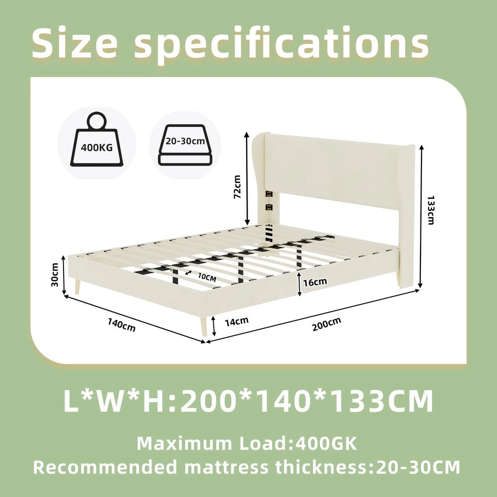Letto Imbottito con Testiera Morbida e Materasso ¨C MINIMAL ¨C Beige 140x200