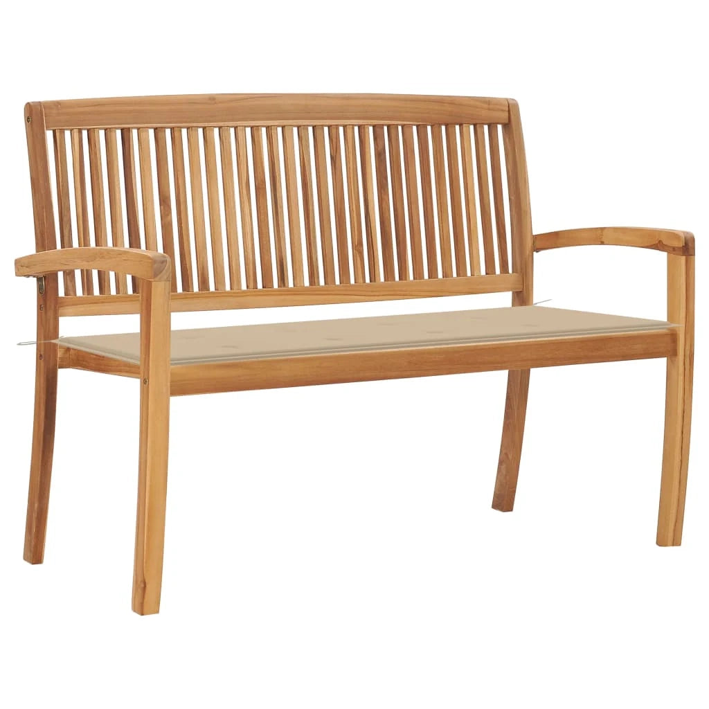 Panca da giardino mobili da esterno per patio panca da terrazza impilabile e cuscino 128,5 x 57,5 ​​x 90 cm legno massello di teak 02_0011655