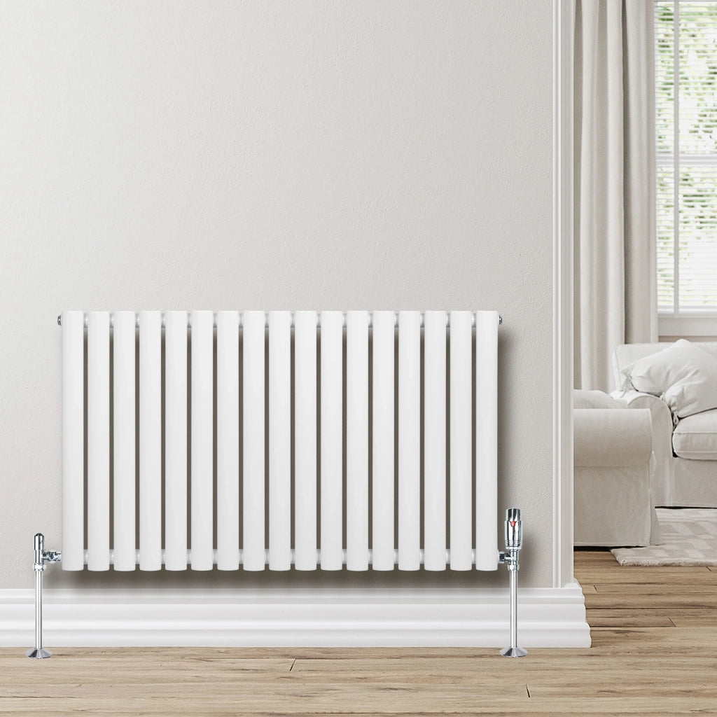 Radiatore Orizzontale Ovale 600x1020mm Bianco con Valvole TRV