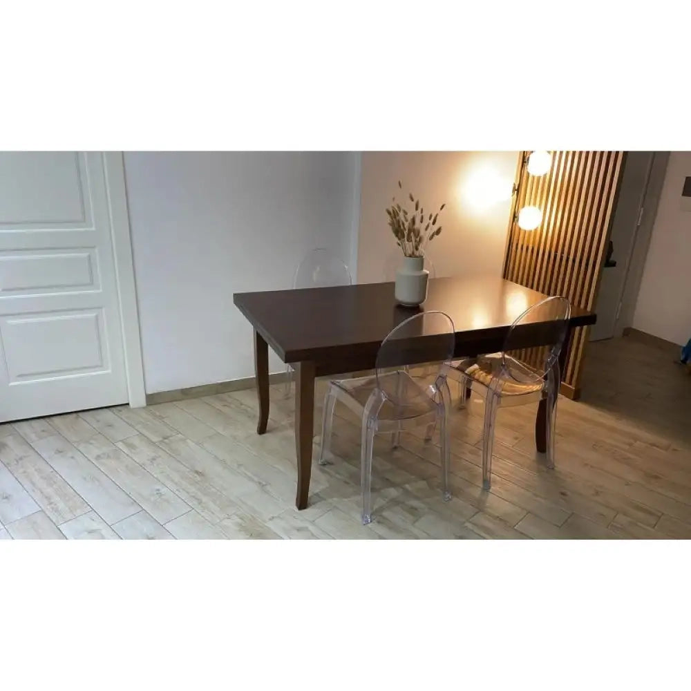 Tavolo arte povera allungabile fino 180 in legno massello e mdf con rifinitura in noce 100x70x78 H