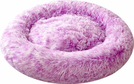 Cuscino per cani - Culla per cani Calmante donut culla - Piccolo cuscino rotondo - Copertura rimovibile lavabile - Abbracciagetto anti ansia - Finta pelliccia - Comfortevole pelo - Culla per animali pelosi (blu 50 cm)