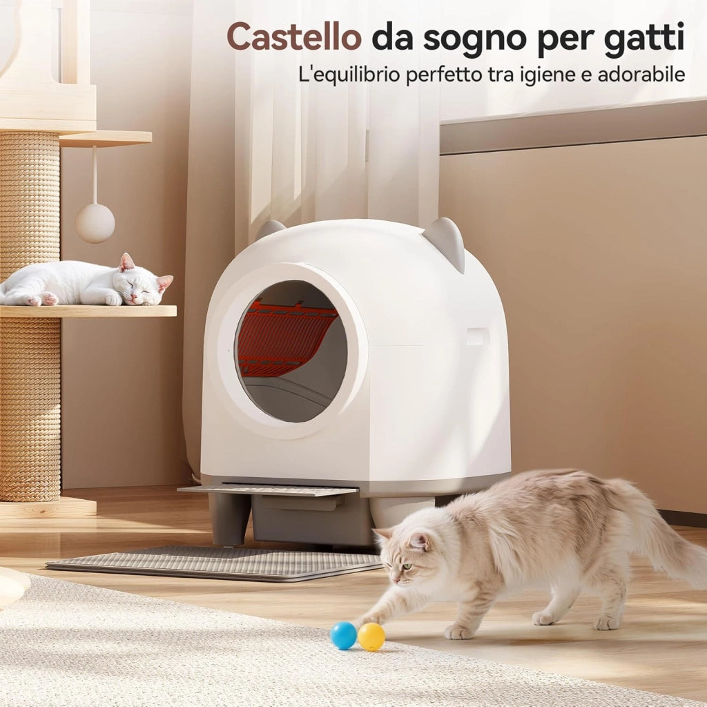lettiera gatto autopulente,Design con orecchie da gatto,toilette per gatti XXL,Controllo remoto, ampio spazio, Sicurezza,Anti-odore,90L lettiera automatica per felini,Elettrica per più gatti.