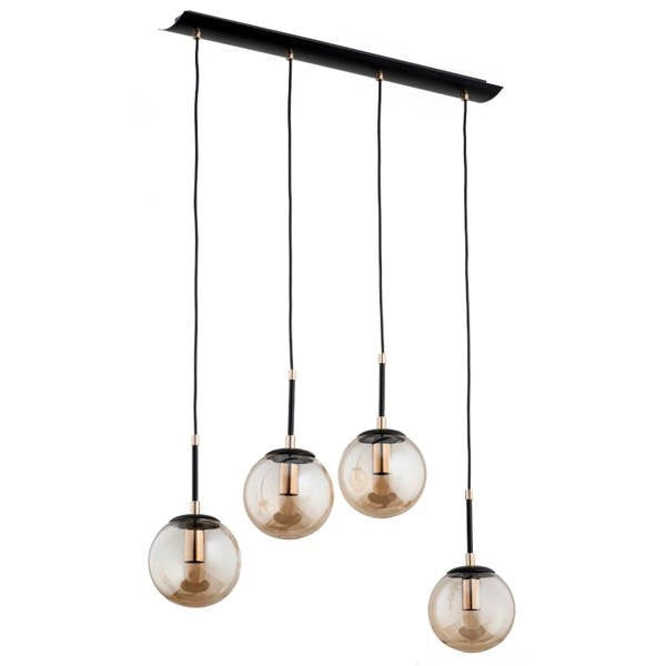 Lampada a sospensione lineare nera 4 sfere E14 Alfa