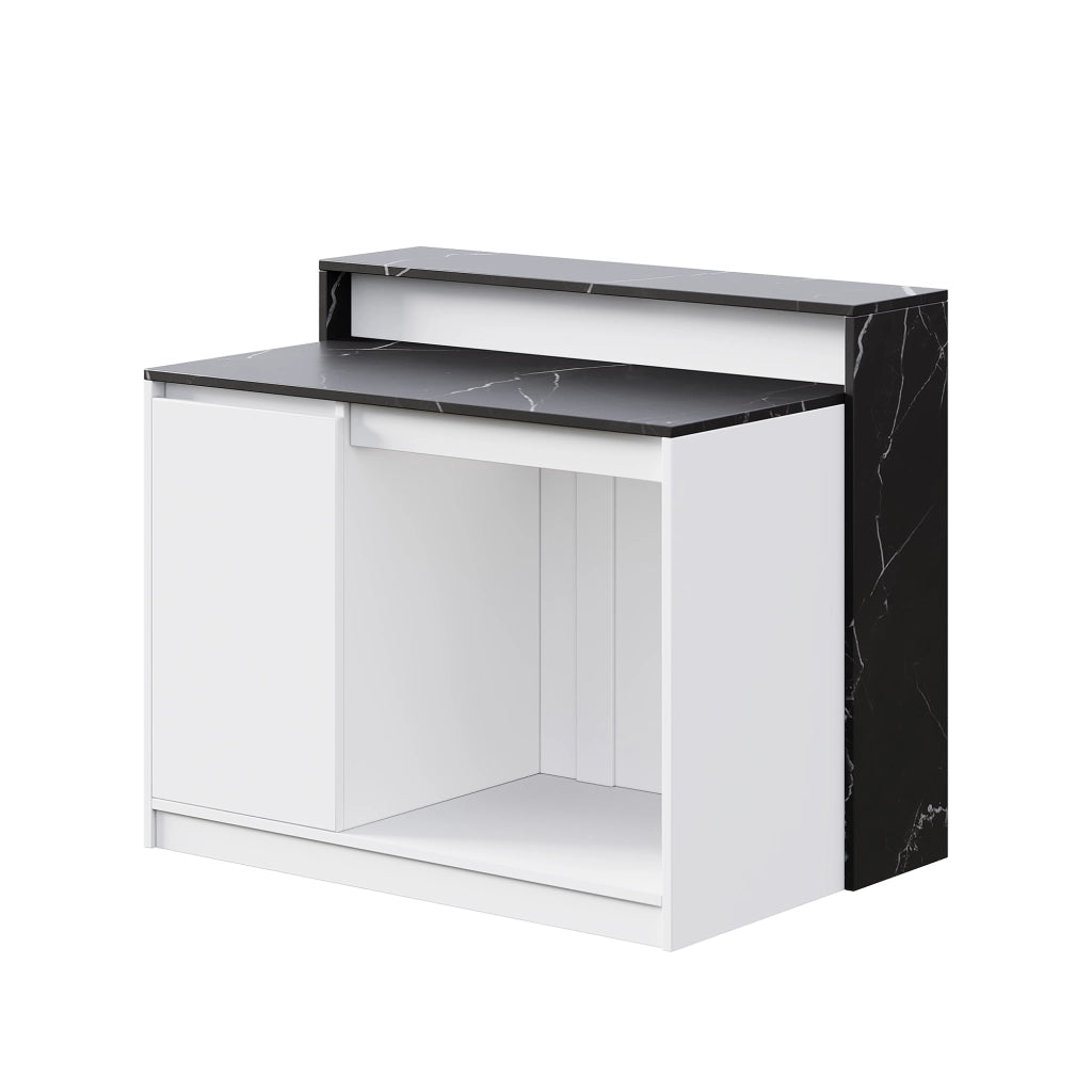 Isola cucina multifunzionale con bancone e area relax per animali, 120×80×100 cm, bianco e nero
