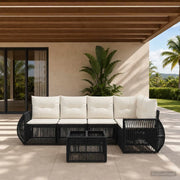 Set Divano da Giardino 6 pz Nero e Bianco Crema polyrattan 3435418