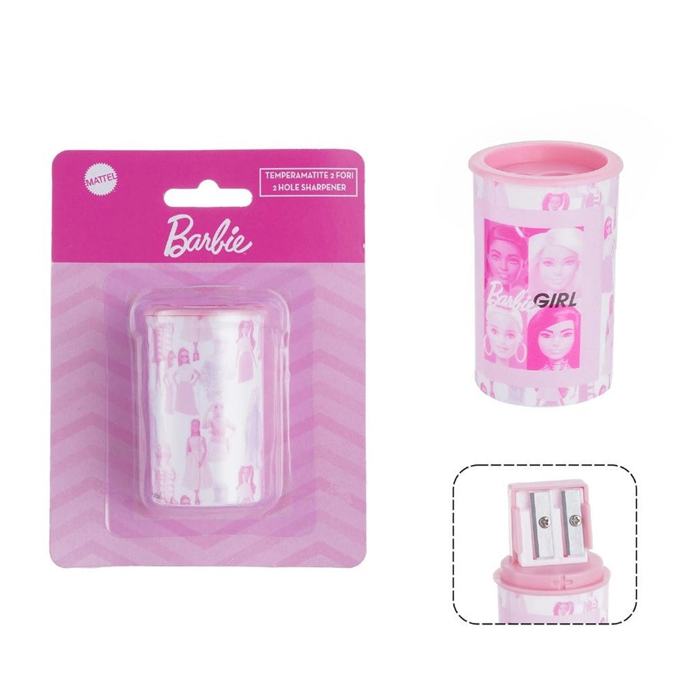 Trade Shop - Temperamatite Rotondo A 2 Fori Barbie Con Serbatoio Per Scuola Casa Bambine 961174 -