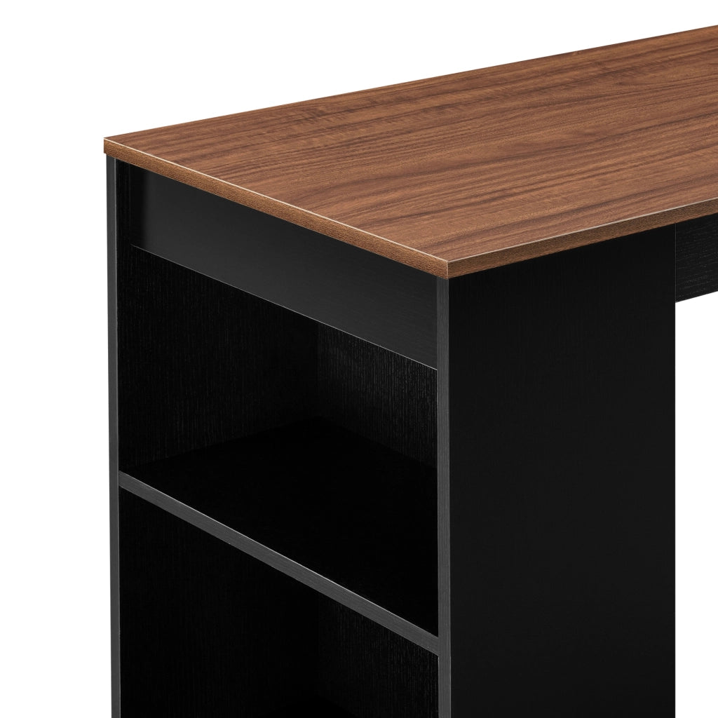 Bancone Tavolo Alto da Bar Kouvola con 3 Scomparti Aperti 110x50x103 cm - Nero/Effetto Noce [en.casa]