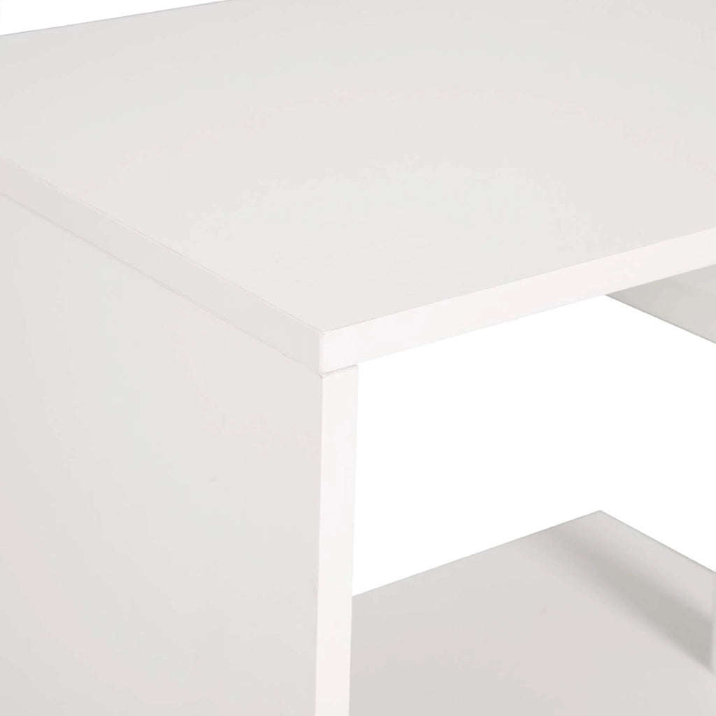 Tavolo da Bar Alto con Mensole, Bancone Casa in Metallo e Legno Bianco, con 3 Ripiani, Scrivania Girevole, per Cucina, Sala da Pranzo, Soggiorno