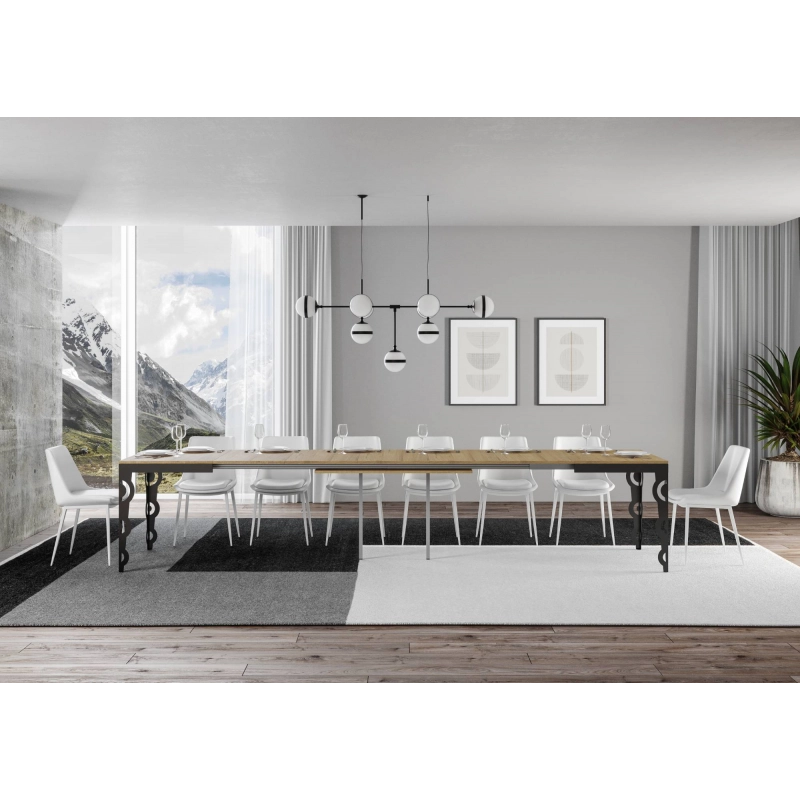 Tavolo allungabile 90x160/420 cm Karamay Evolution telaio Antracite - Quercia Natura