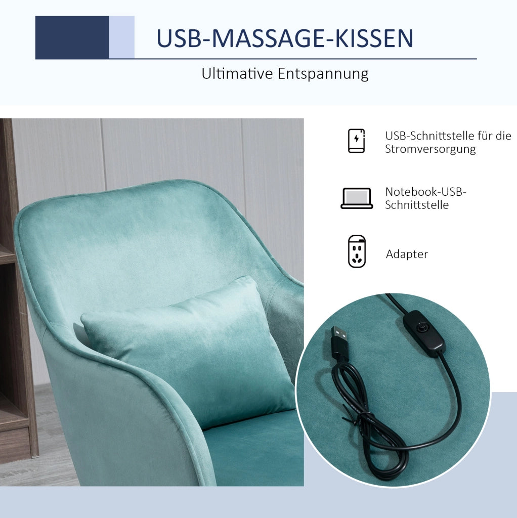 Sedia da ufficio ULEVR verde con massaggio vibrante, USB, braccioli e altezza regolabile, 57x70x78-86 cm