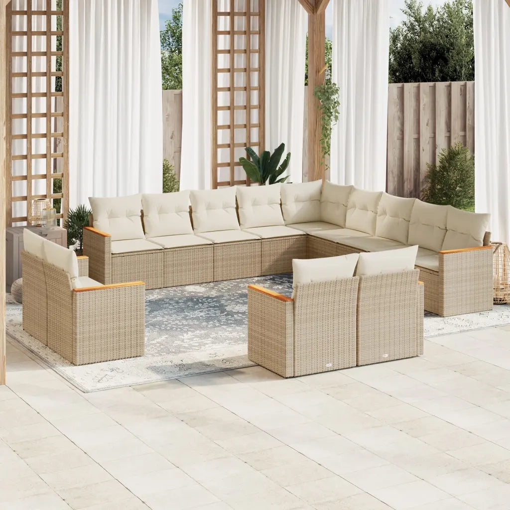 Set Divano da Giardino 13 pz con Cuscini Beige in Polyrattan 3258929