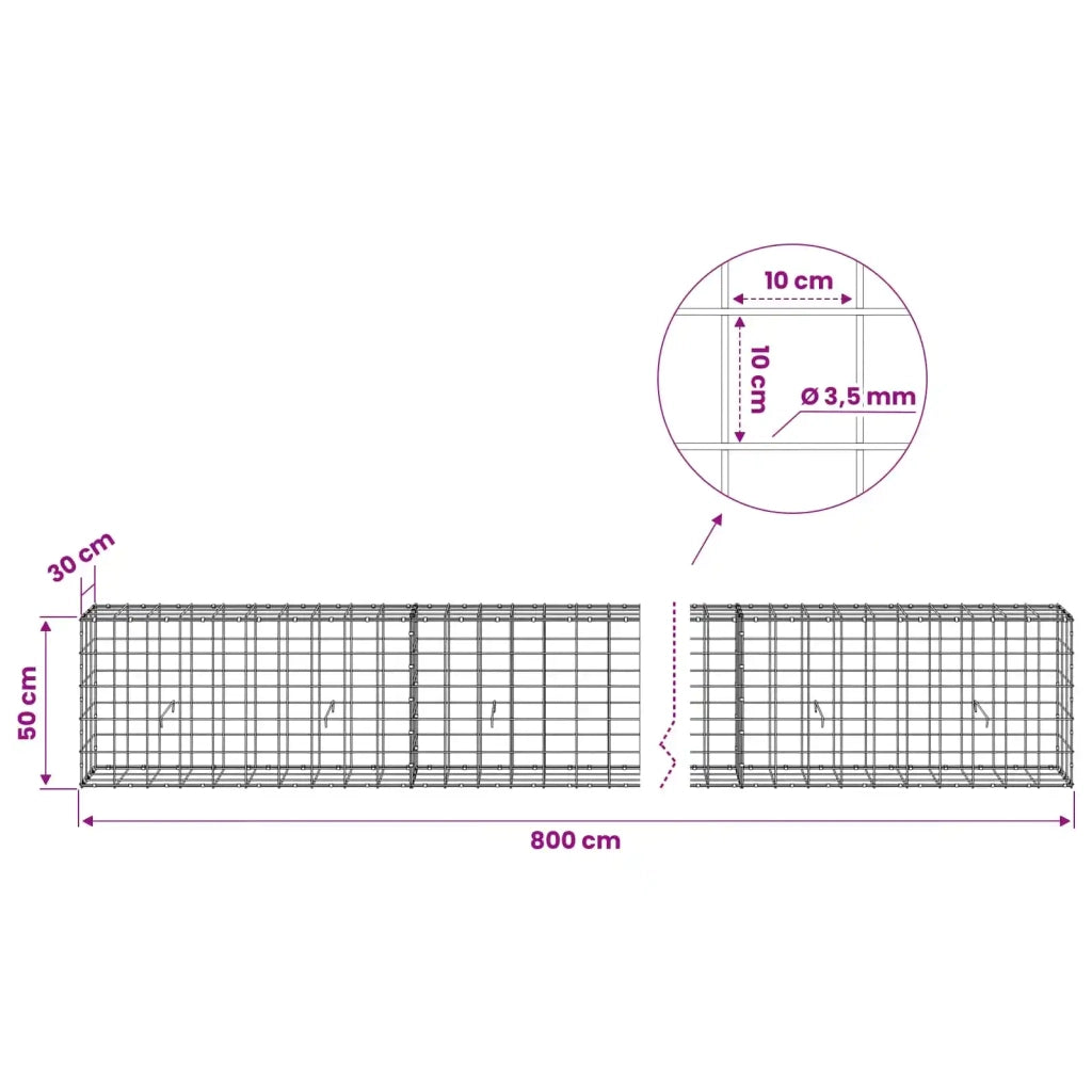 Gabione con Filo da 3,5 mm e Rete da 10x10 cm 800x30x50 cm 3463186