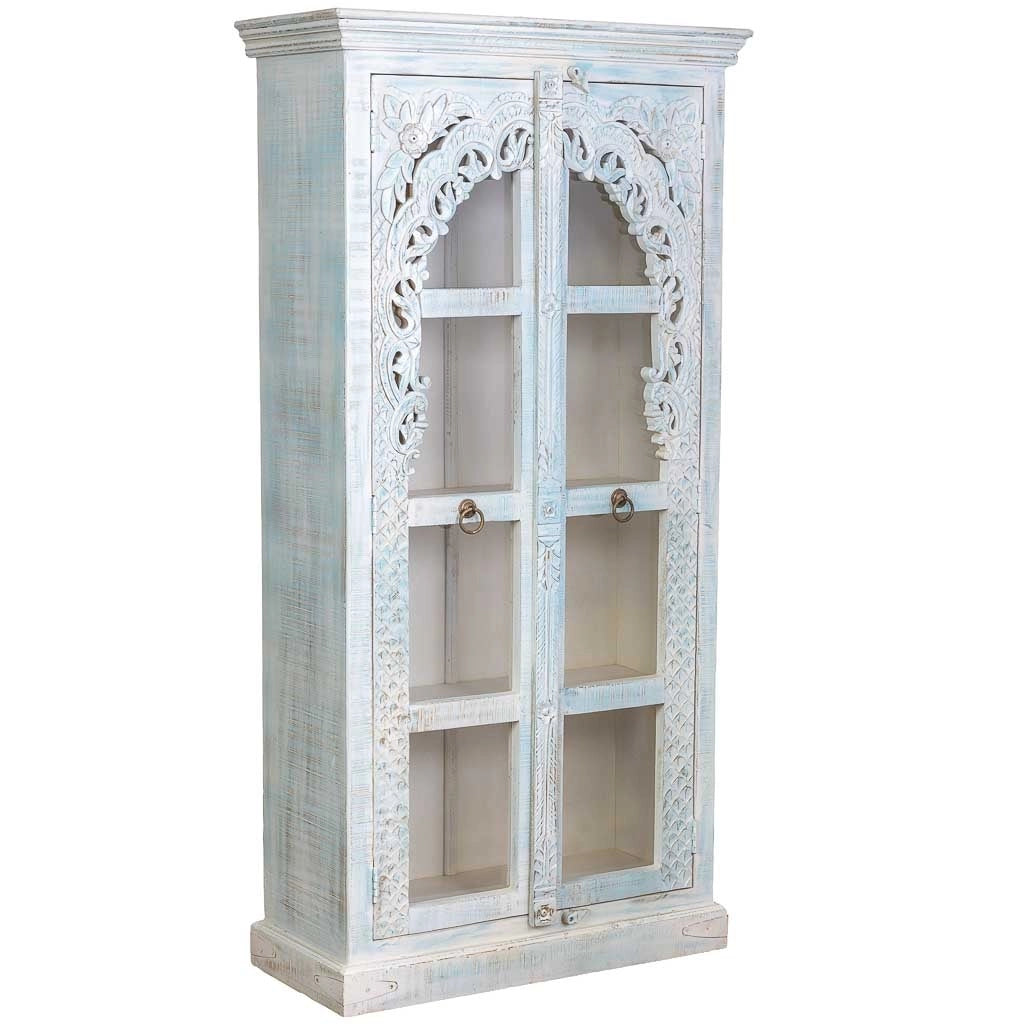 Vetrina in legno artigianale bianca e blu, 91x40x180h cm