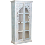 Vetrina in legno artigianale bianca e blu, 91x40x180h cm