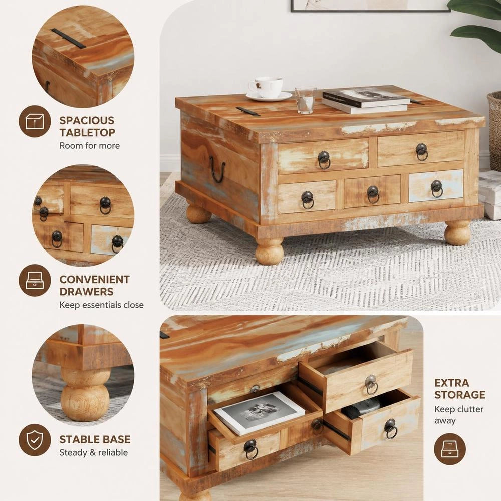 Coffee Table Reclaimed Wood 70x70x38 Cm