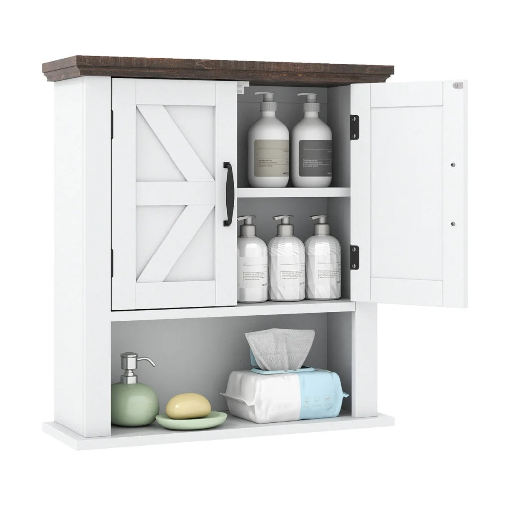 Mobiletto da bagno pensile 55 x 19 x 60 cm grande capacità ripiano regolabile stile rustico da fattoria MDF bianco 20_0018088