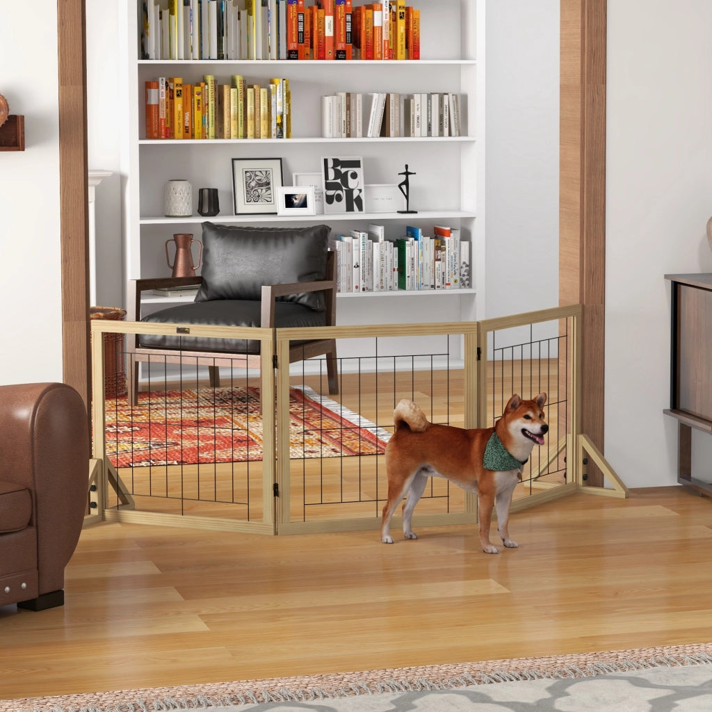 Cancello per Cani Pieghevole ¨C zephmum ¨C Legno Naturale 210x70 cm