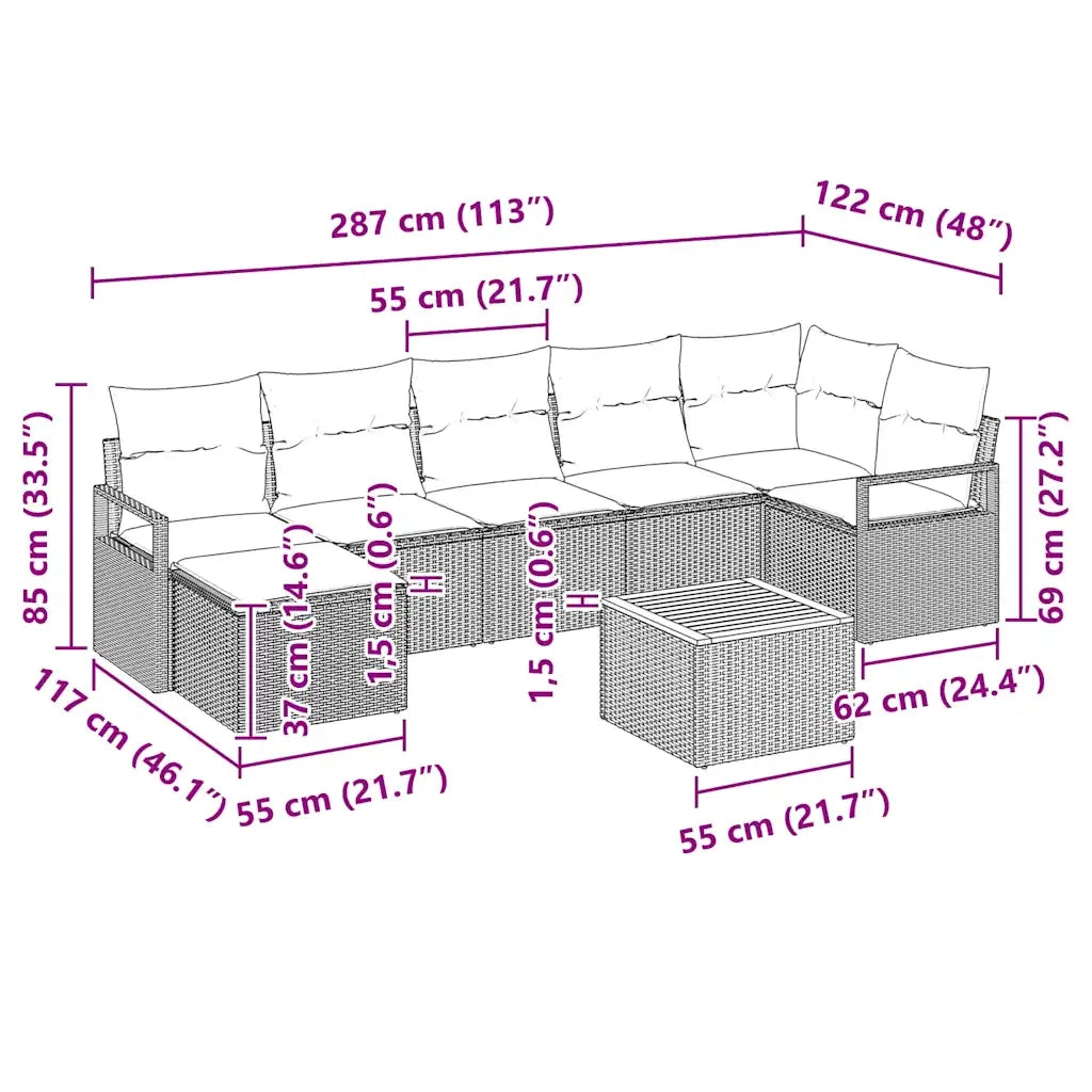 Set Divano da Giardino con cuscino 8 pcs Beige polyrattan 3347735