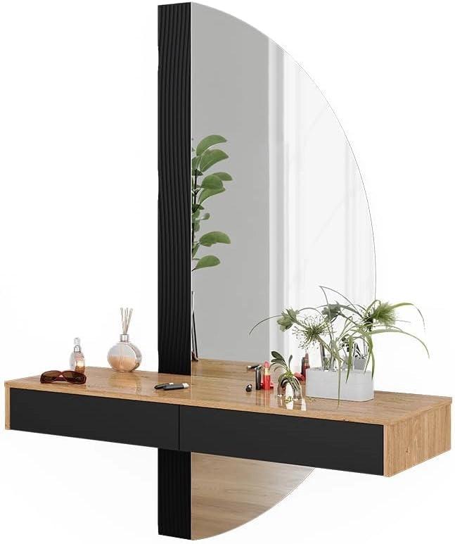 Tavolo da toeletta Melisa, Nero, 120 cm con 2 cassetti, Altezza regolabile, perfetta per adattarsi alle esigenze individuali
