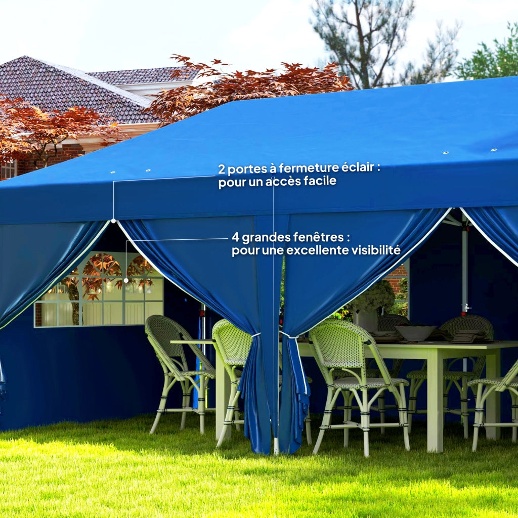 Tonnelle da giardino pieghevole 3x6 m con 6 pareti ¨C zephmum ¨C blu