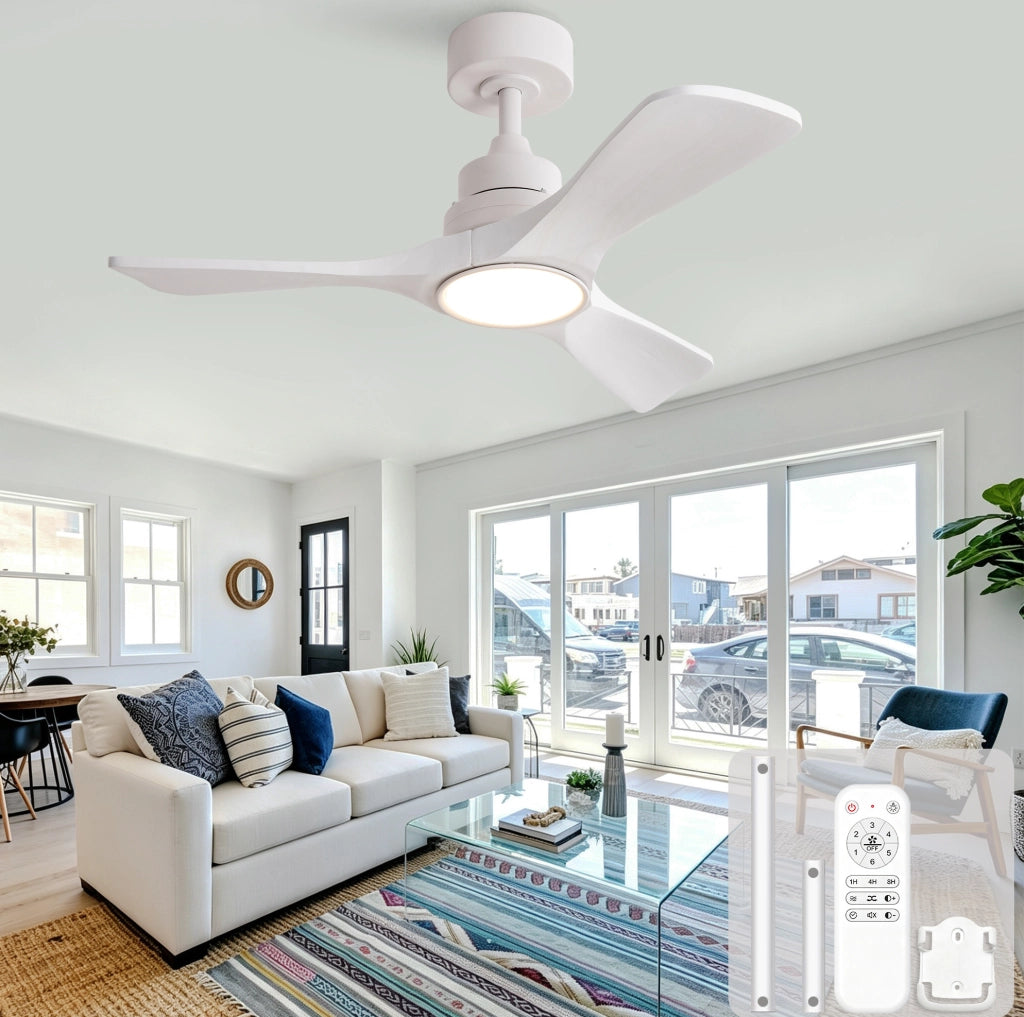 Ventilatore da soffitto LED 36" con telecomando, motore DC reversibile, bianco