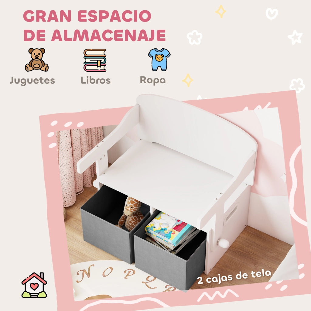Set tavolo e sedie bambini 3 in 1 convertibile ¨C Xylo ¨C con contenitore portagiochi bianco