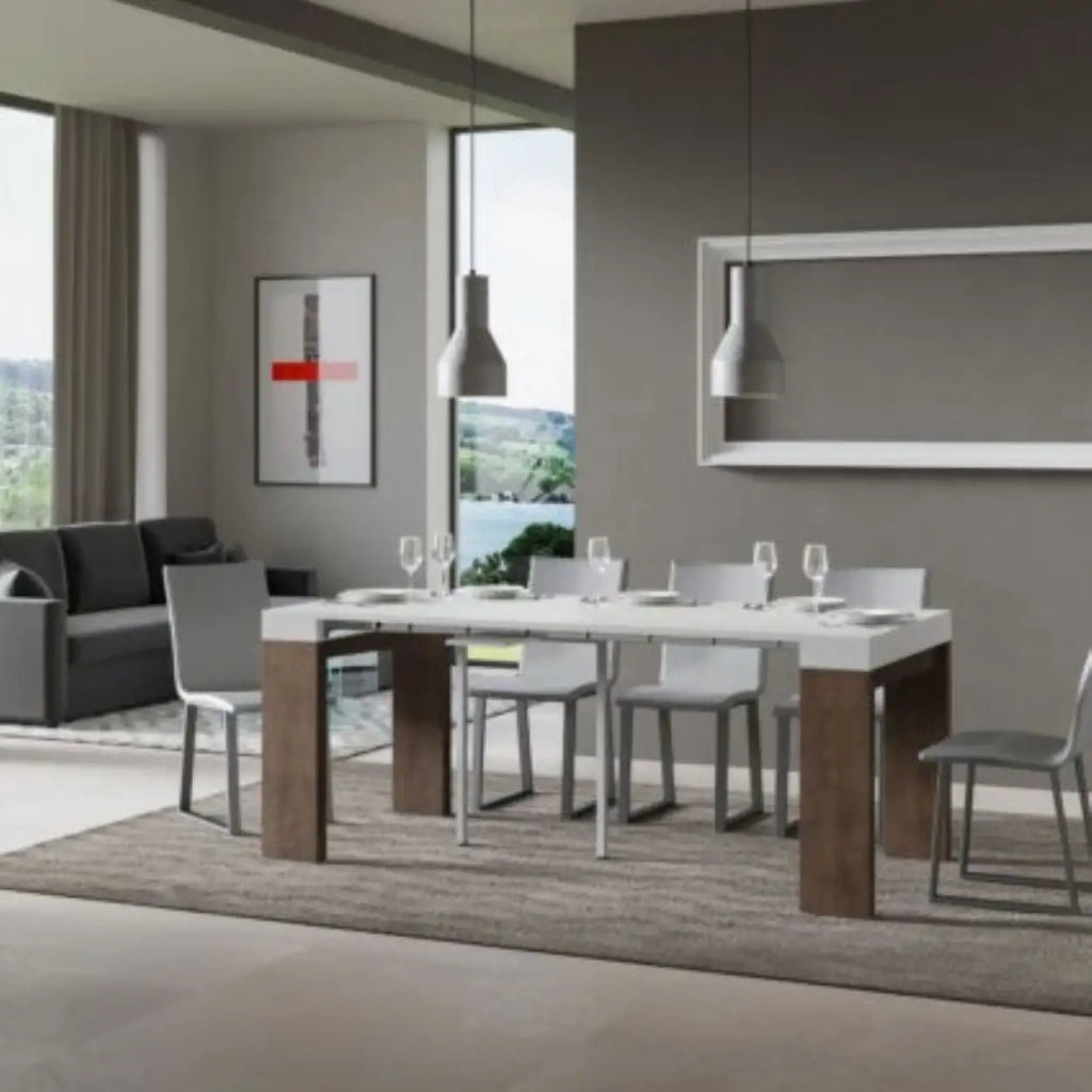 Consolle allungabile 90x40/196 cm Roxell Mix Small piano bianco frassino - struttura noce