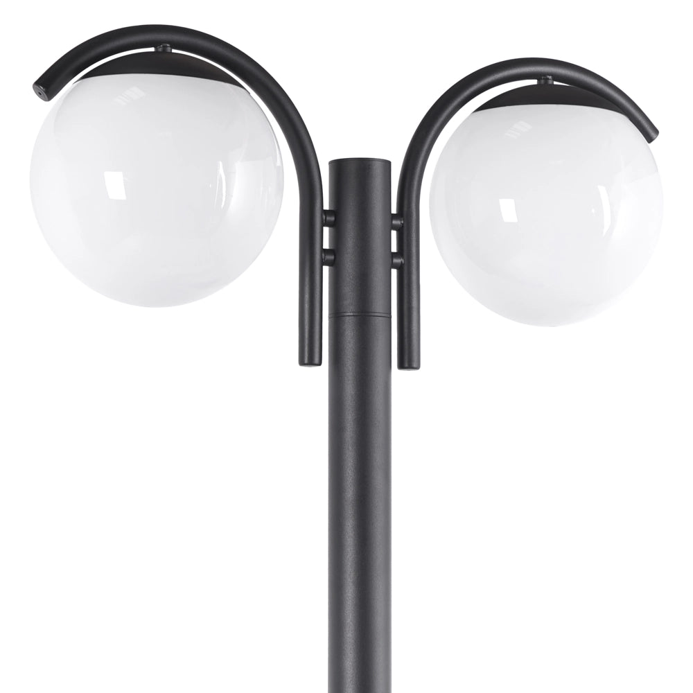 Lampione a 2 luci Nero Lampada da sentiero Alluminio Paralume sintetico Illuminazione esterna da giardino Design moderno