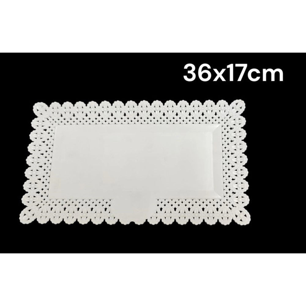 Trade Shop - Set 2pz Vassoio Trama Trinato Bianco 36x17cm Rettangolare Piatto Sotto Dolci Trasporto -