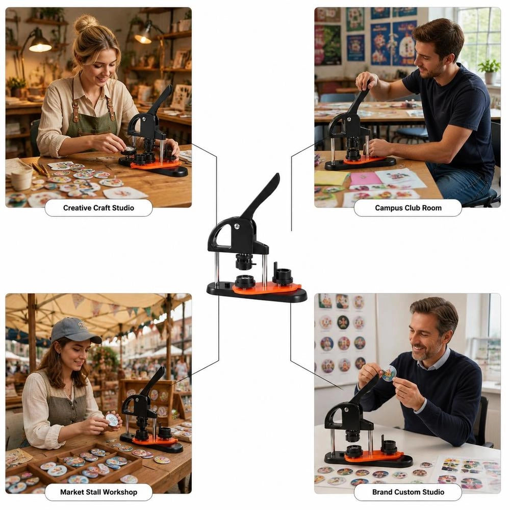 Button Machine, Button Maker, 25mm, 500 Pieces. Badge Punch Press, Button Press, DIY Badge Press Machine, Button Badge Maker For Personalized Badges, Including Instruction Booklet.