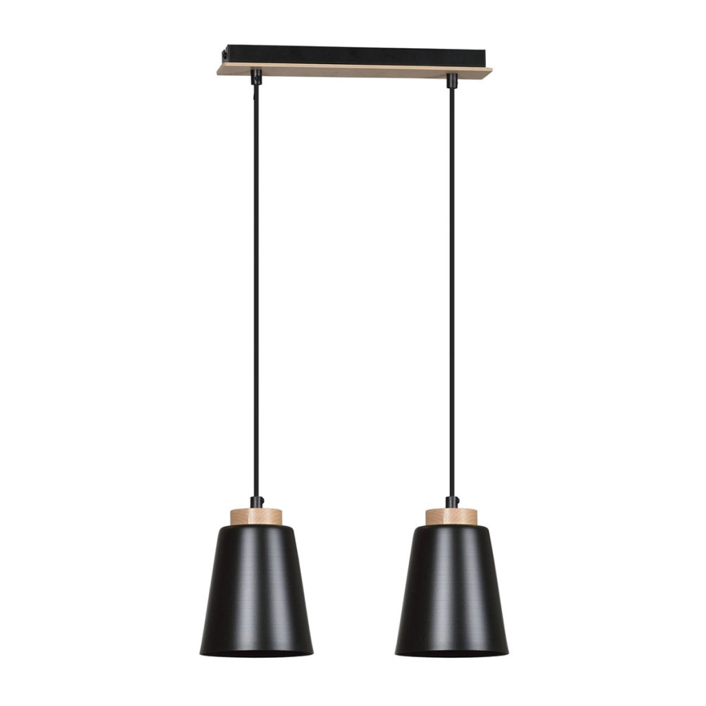 Lampada a sospensione Bolero in acciaio nero e legno