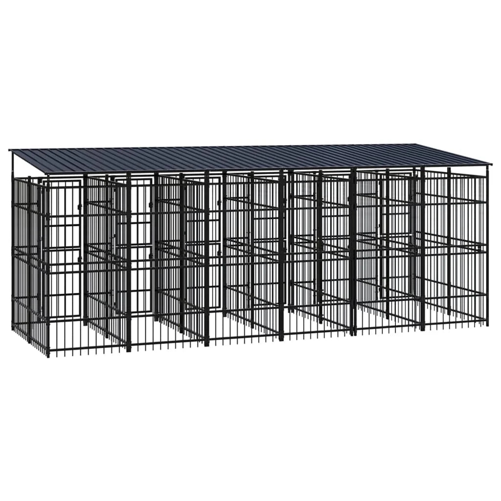 Recinto per animali domestici/gabbia da esterno con tetto per cani acciaio 11,06 m² nero 02_0041733