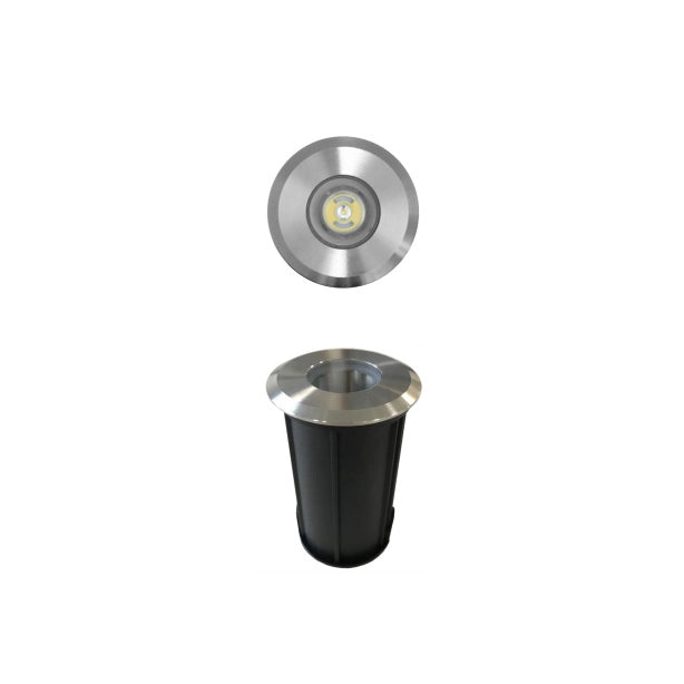 Optic Faretto LED da Incasso a Pavimento per Esterni 2W 3000K 35 Gradi IP67 IK09 Carrabile Fino a 2000kg Finitura in Alluminio Argento Spazzolato