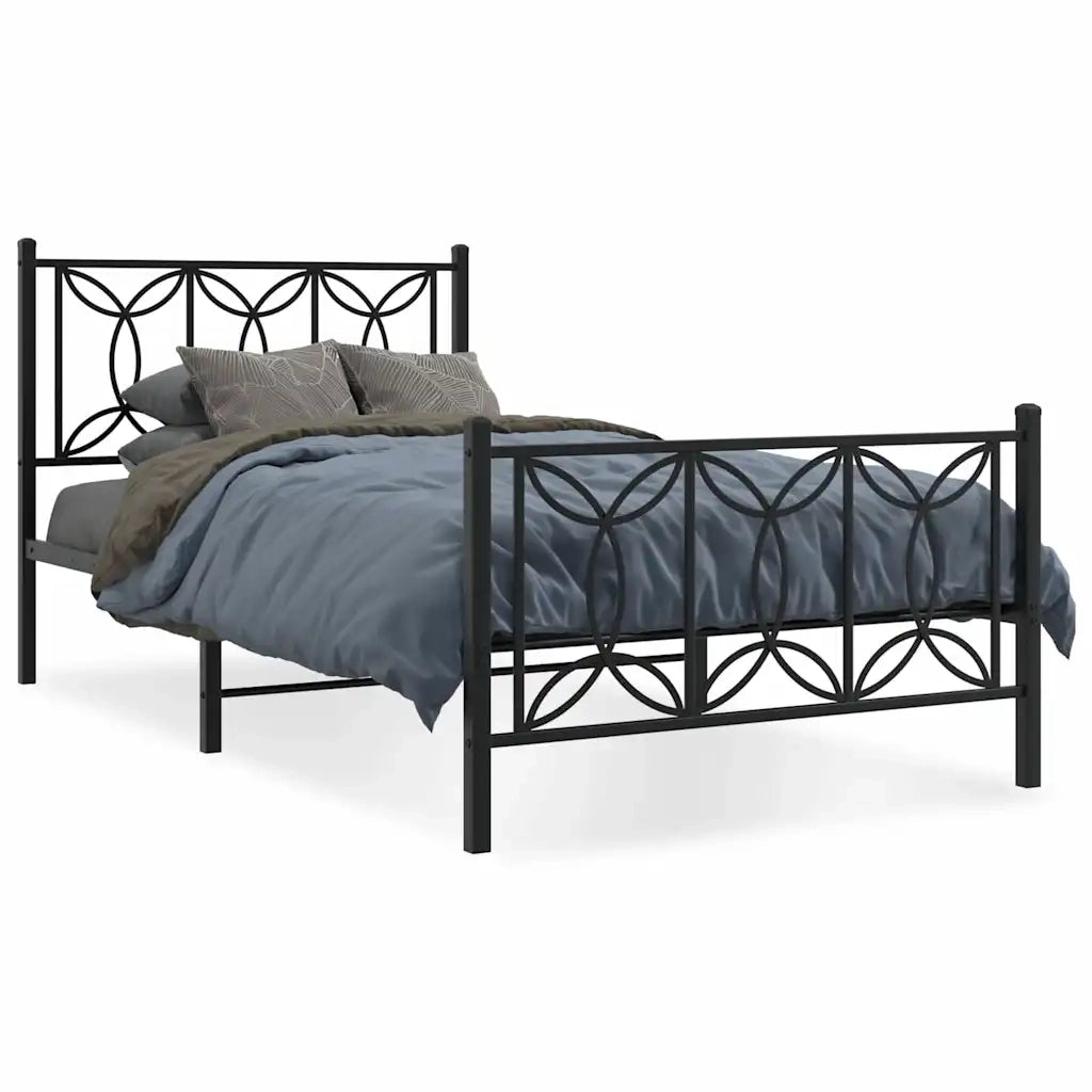 Giroletto con Testiera e Pediera Metallo Nero 100x200 cm 376141