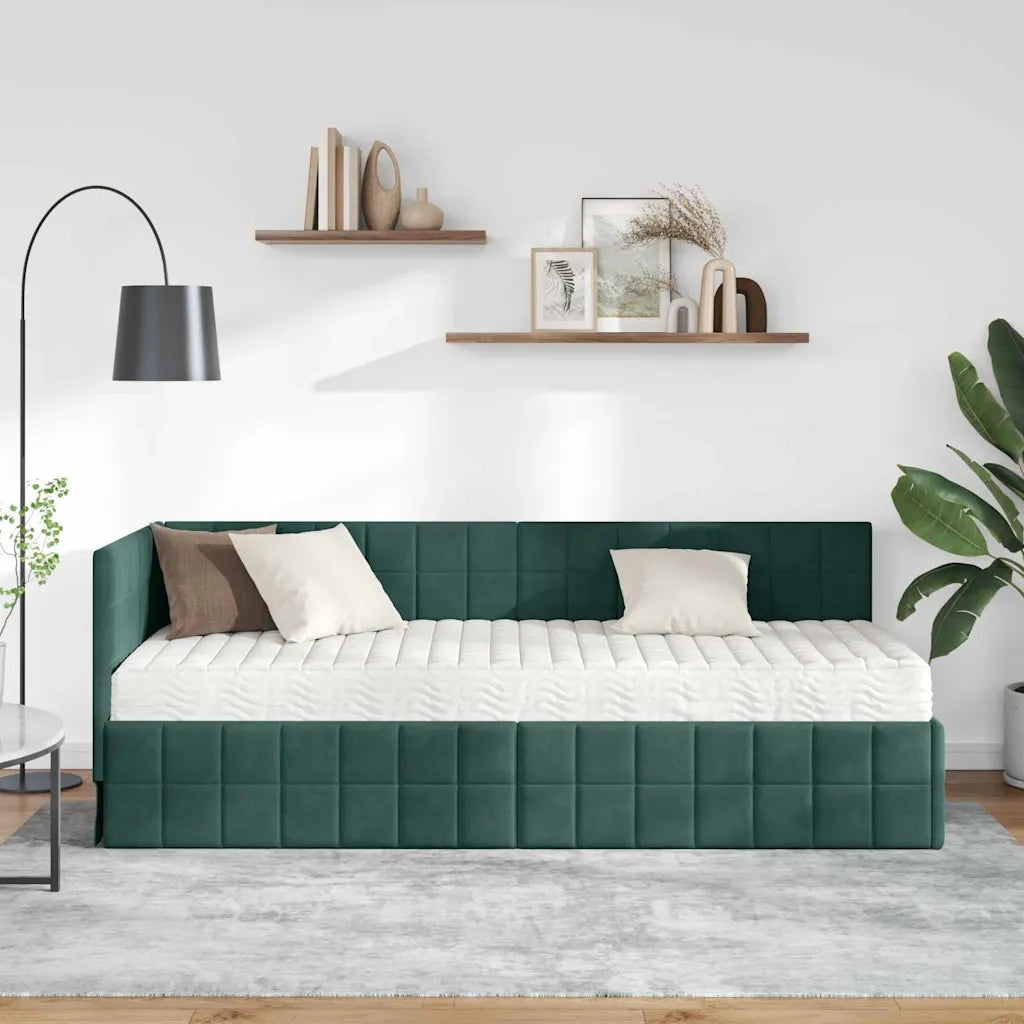 Struttura Letto Angolare con Materasso 2 pz-Giroletto con materasso Verde Velluto 983210
