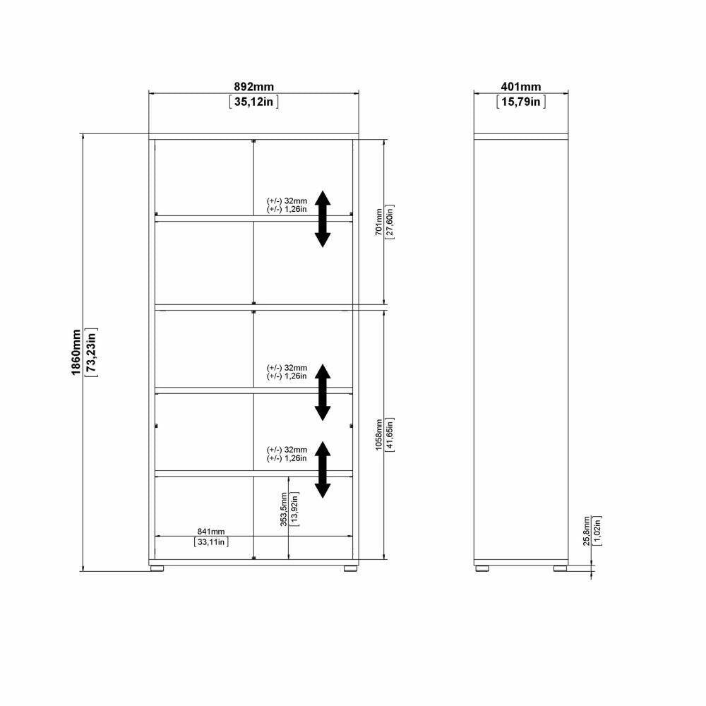 Libreria Apice, Scaffale da ufficio, Mobile portalibri, Biblioteca, 89x40 h186 cm, Quercia