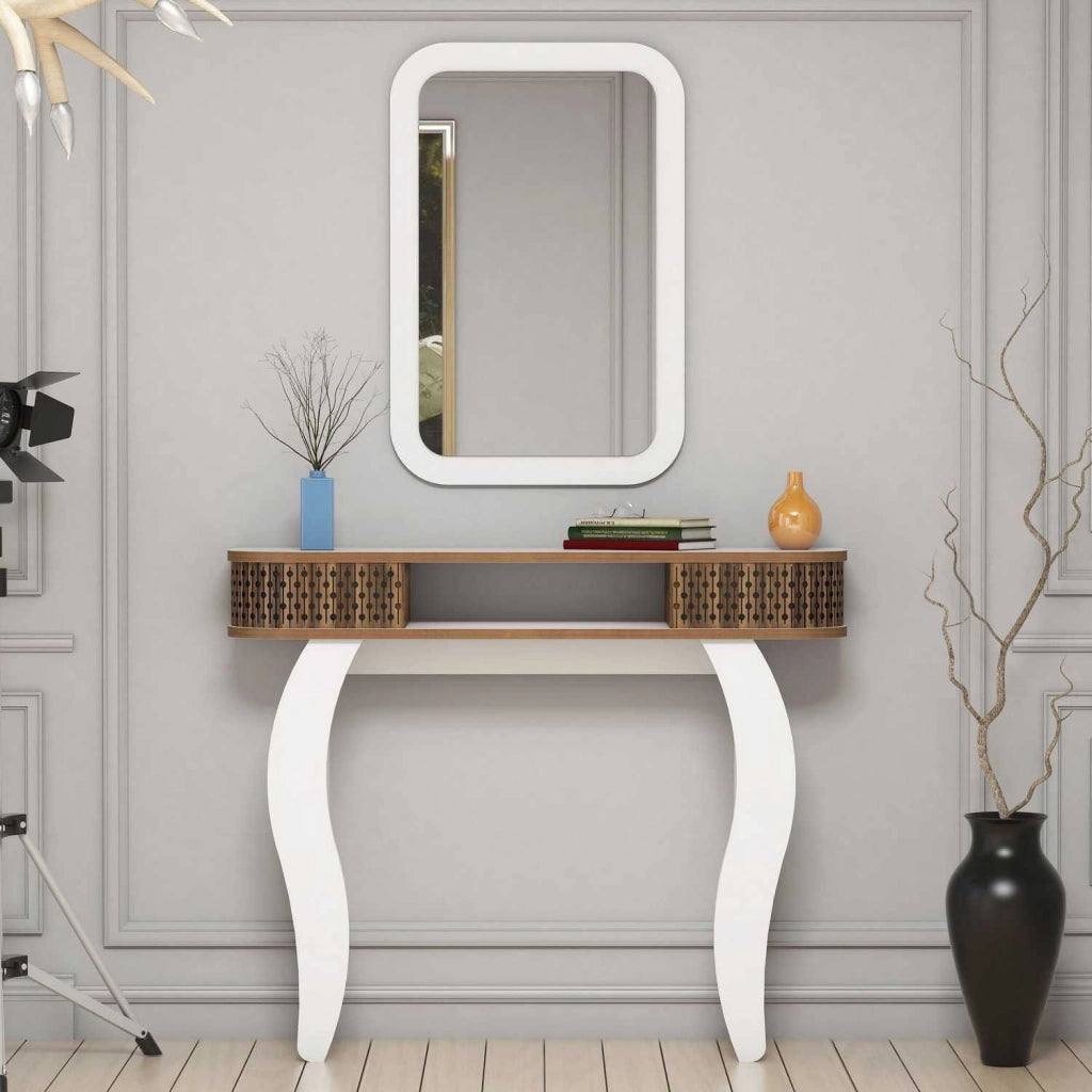 Gazzuolo, Mobile da Ingresso Specchio Incluso, 105x30x85h cm Marrone Noce