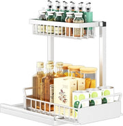 2 pezzi 2 strati lamiera verniciata sotto lavandino, organizzatore per armadi, cucine, bagni, magazzini, camere da lavanderia, uffici, camere da letto, bianco, stile L, 2 pezzi
