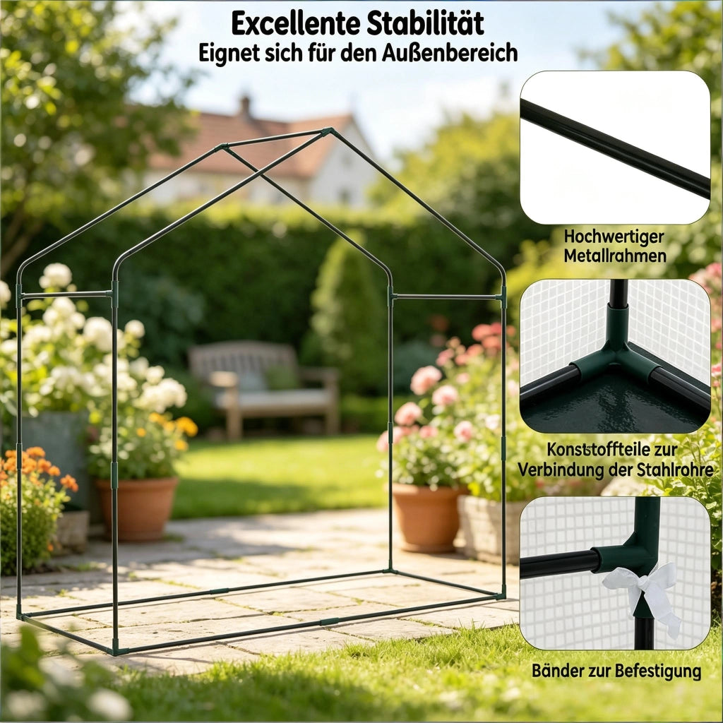 Serra a tunnel in rete PE 140 g/m² con porta avvolgibile e struttura in acciaio bianco 200 × 80 × 200 cm