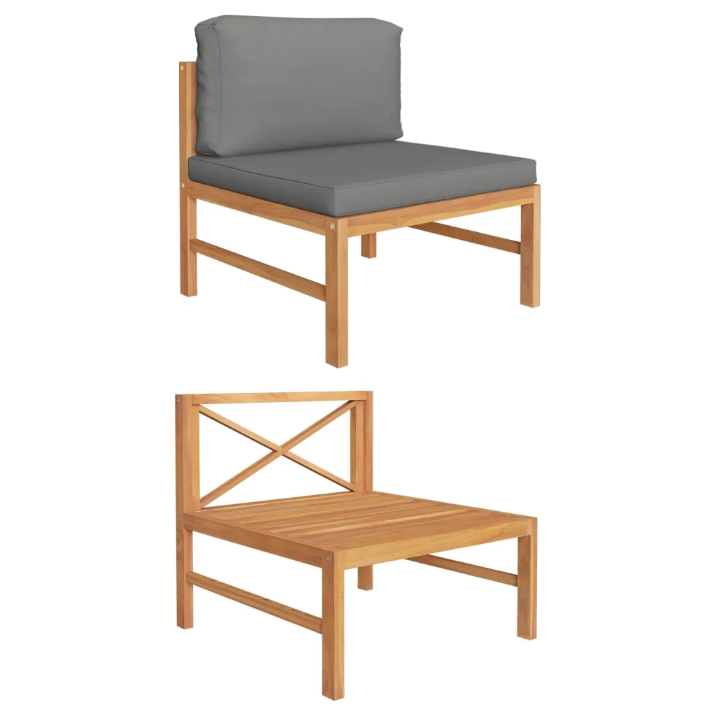 Divano Centrale con Cuscini Grigio Scuro in Massello di Teak cod mxl 55994