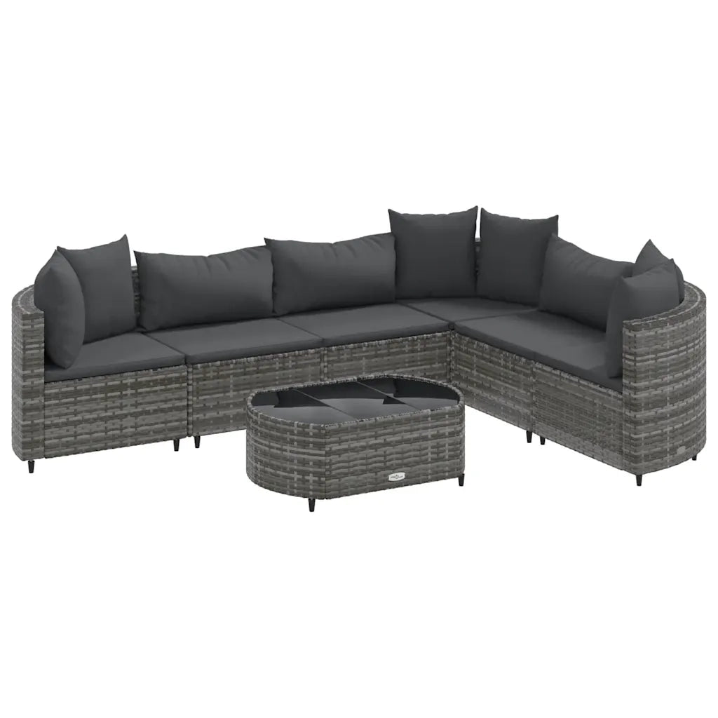 Set Divani da Giardino 7 pz con Cuscini Grigio in Polyrattan