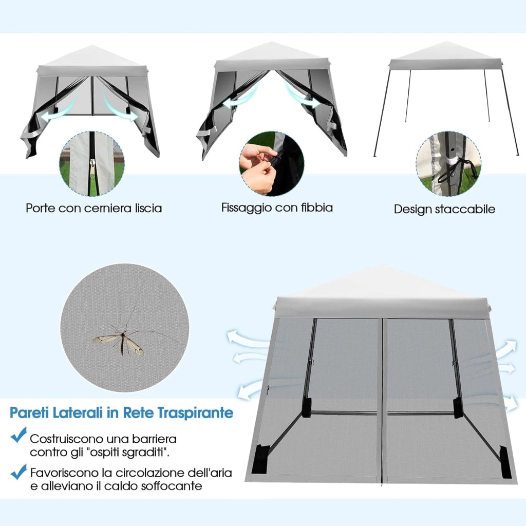 Gazebo Pop-up da Giardino 3 x 3 m, Tenda per Feste con Altezza Regolabile (237/255/246 cm), Gazebo Pieghevole da Esterno con Rete Impermeabile, per Campeggio, Giardino, Mercato (Grigio)
