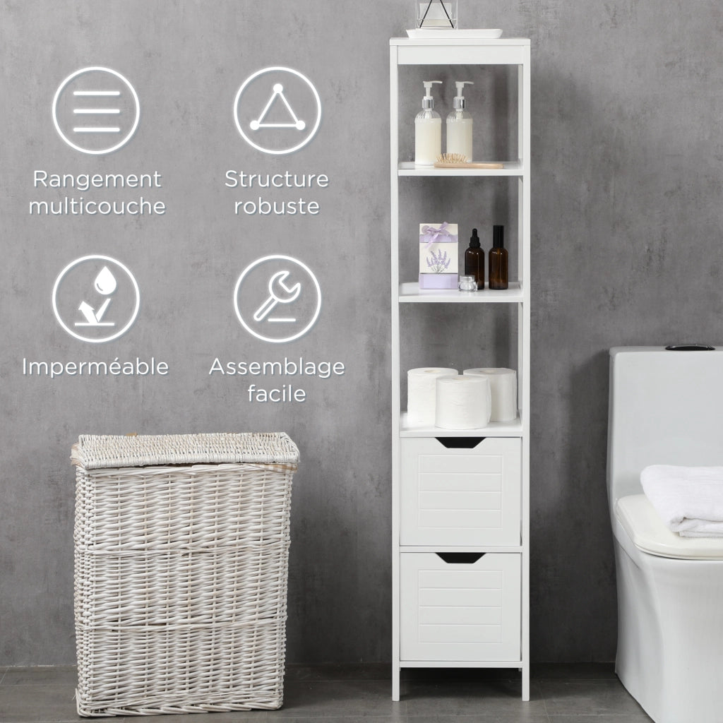 Armadietto colonna bagno alto con 3 ripiani e 2 cassetti ¨C zephmum ¨C 30x30x144 cm