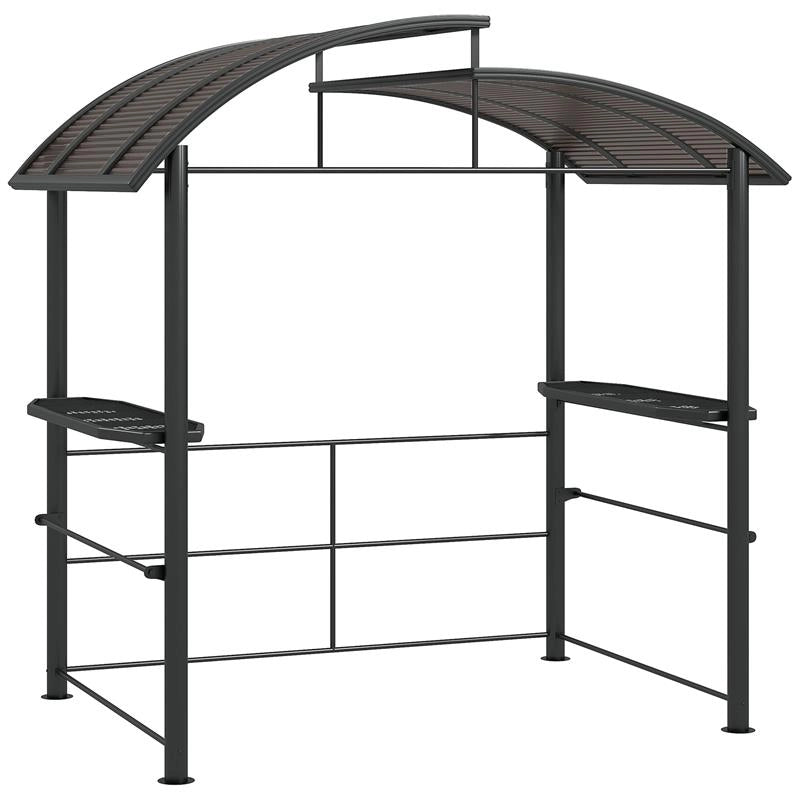 GAZEBO PER BARBECUE CON TETTO E 2 RIPIANI PORTAOGGETTI, IN METALLO E PC, 240X150X230CM, GRIGIO SCURO