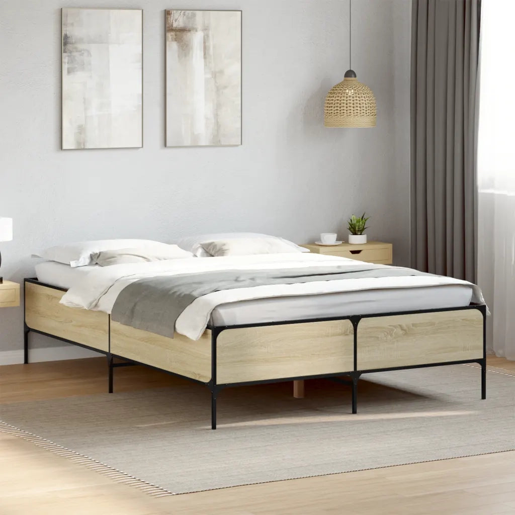 Giroletto-Struttura Letto Rovere Sonoma 135x190 cm in Legno Multistrato Metallo 174616