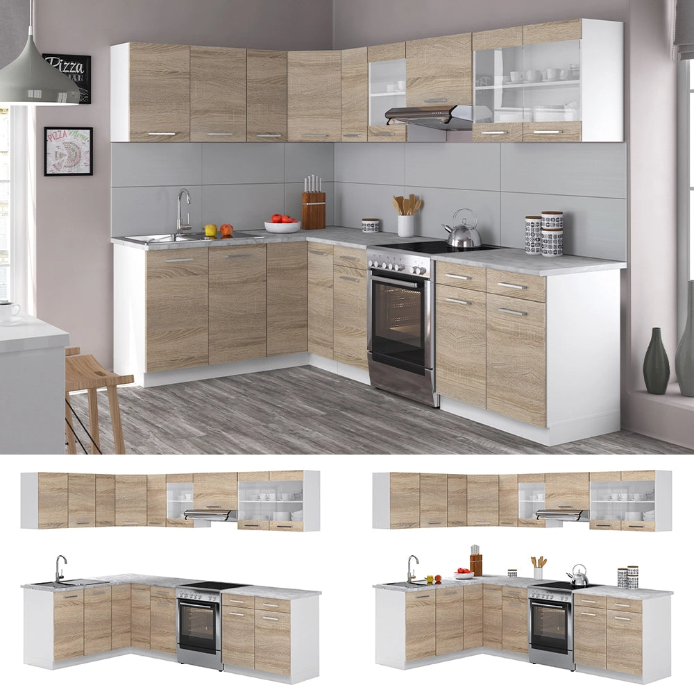Vicco Cucina ad angolo Bianco/Sonoma 267 x 167 cm , PL Marmo con striscia LED