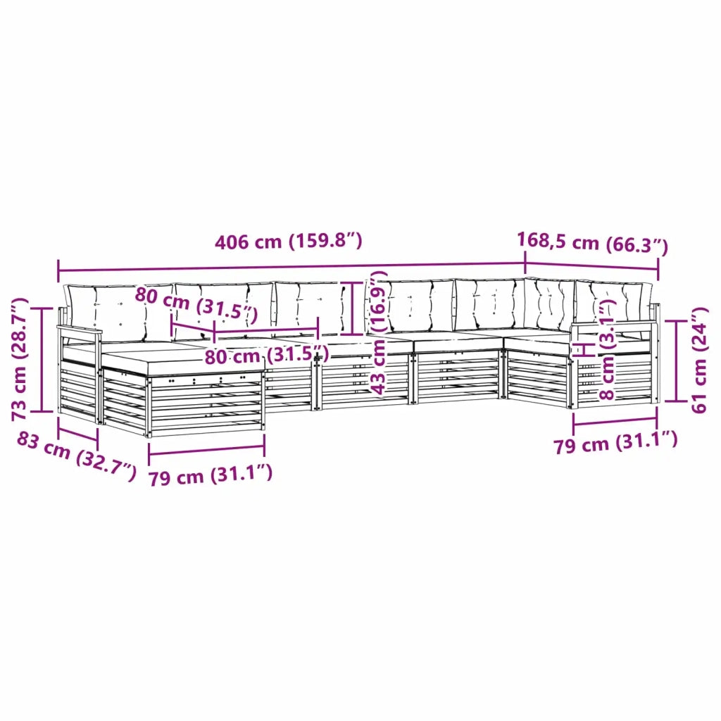 Set divani con cuscino 7 pcs Grigio Naturale e Chiaro 3373806
